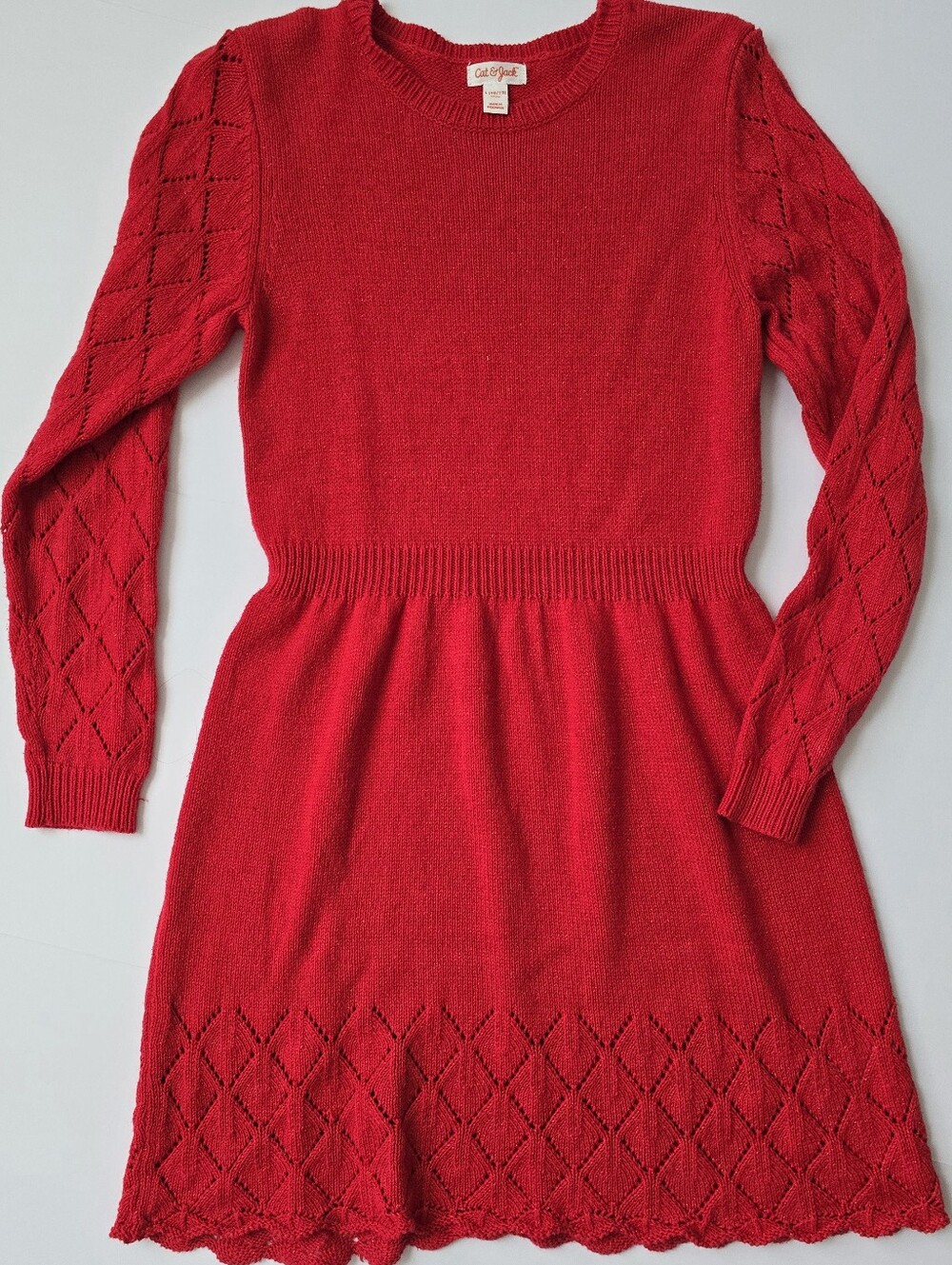 Cat & Jack Red Crewneck Pointelle Sweater Dress